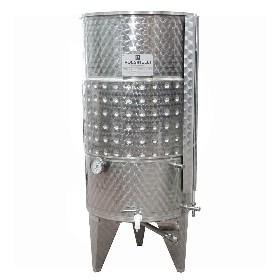 Serbatoio inox 500 L fondo conico 10° refrigerato con galleggiante ad aria
