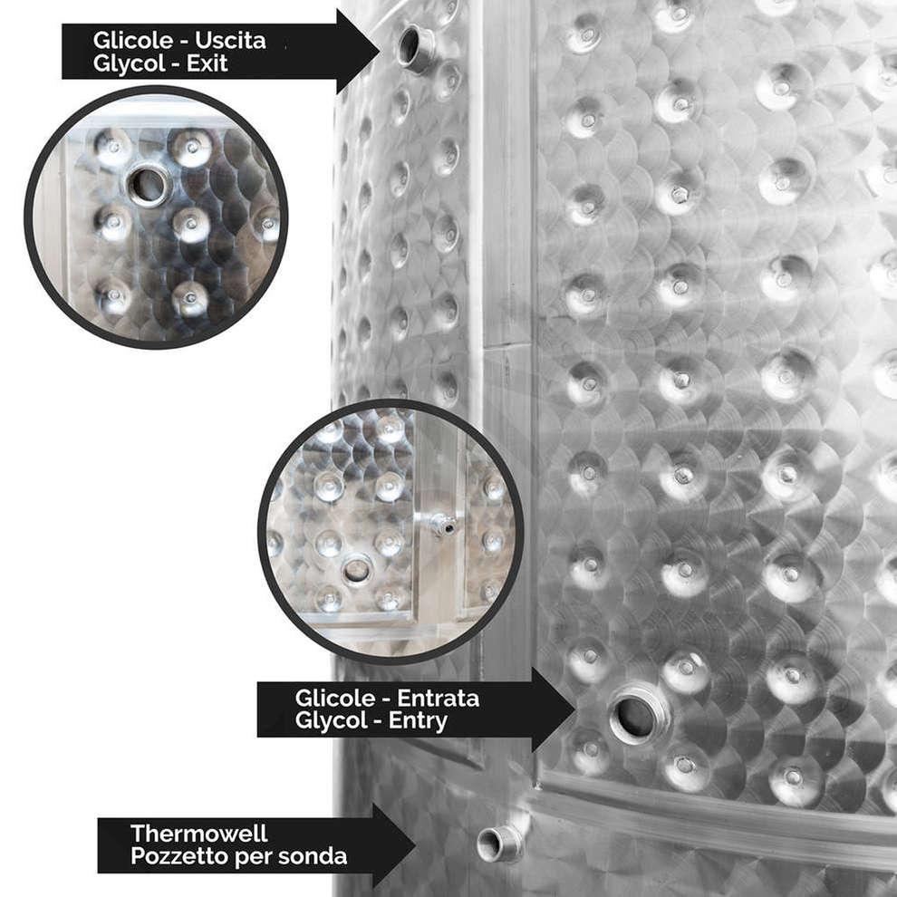 Serbatoio inox 500 L fondo conico galleggiante ad aria refrigerato