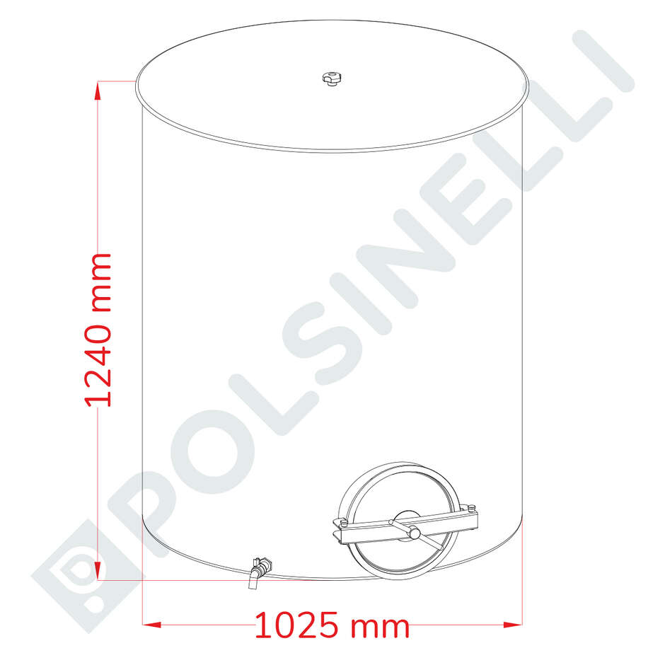 Serbatoio inox vino ad aria L 1000 con portella Ø300