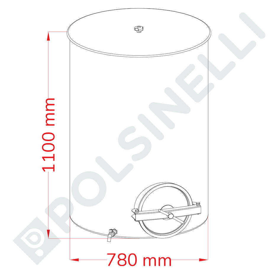 Serbatoio inox vino ad olio 500 L con portella Ø300
