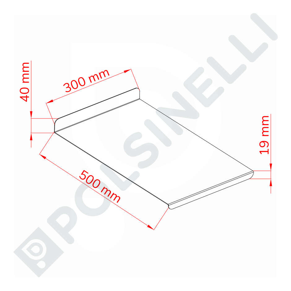 Spianatoia inox AISI 304 con alzatina - 30x50 cm
