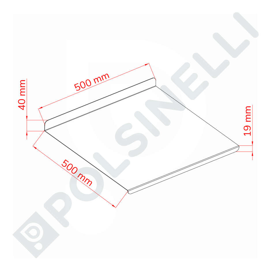 Spianatoia Inox AISI 304 con alzatina - 50x50 cm