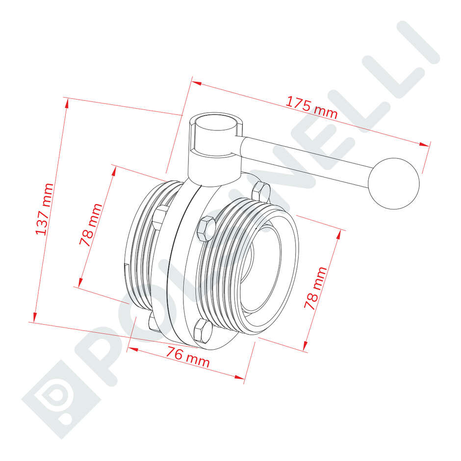 Stainless steel butterfly valve DIN 50  F/F