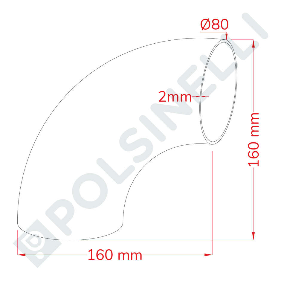 Stainless steel elbow 90° Ø80 buttweld