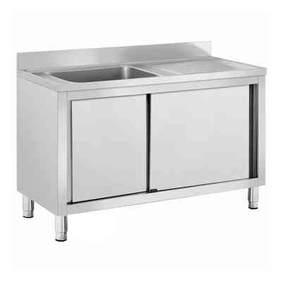 Stainless steel sink cabinet with 2 sliding doors - 1000x600