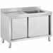 Stainless steel sink cabinet with 2 sliding doors - 1300x600