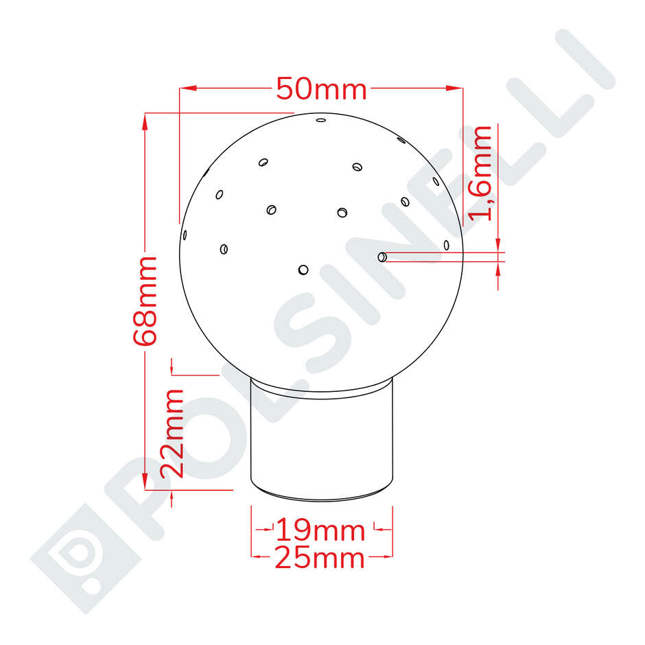 Stainless steel spray ball ø 50 perforated bottom 