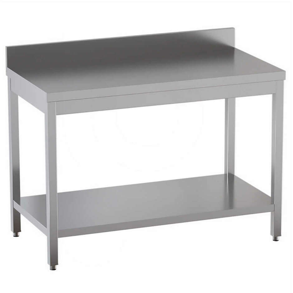Stainless steel table with shelf and riser 1200 x 700 mm