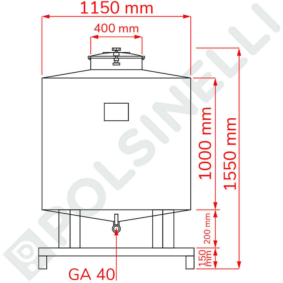 Stainless steel tank 1000 L Conical 10° Palletisable