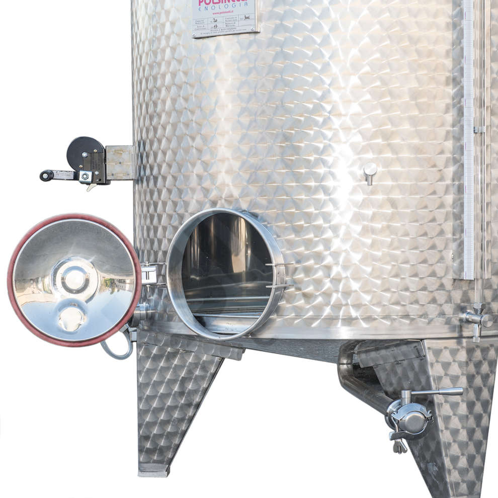 Stainless steel tank with conical bottom 2000 L with air floating lid and manhole