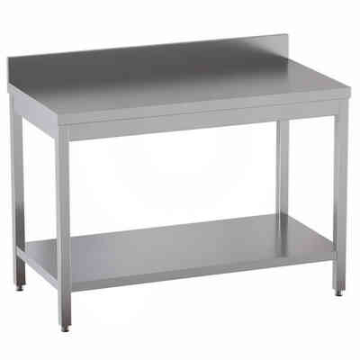 Table en acier inox avec étagère et bord 1200 x 700 mm