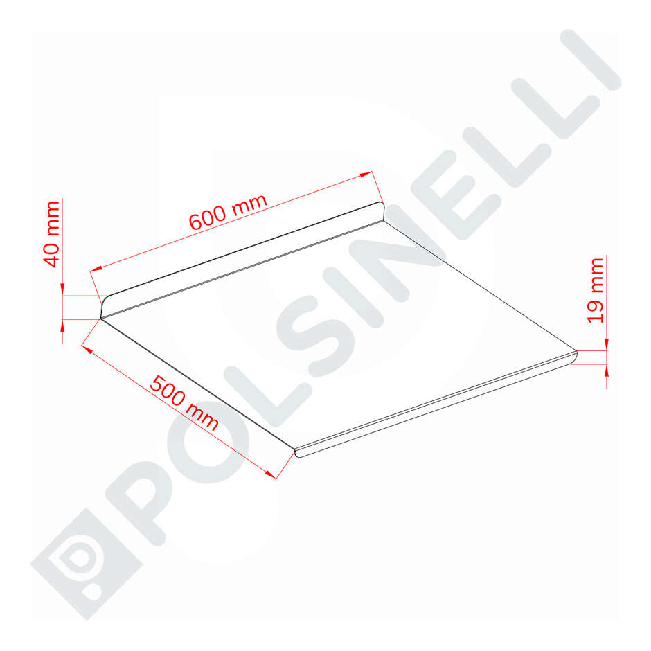 Tablero de amasar de acero inoxidable AISI 304 con borde - 60x50 cm