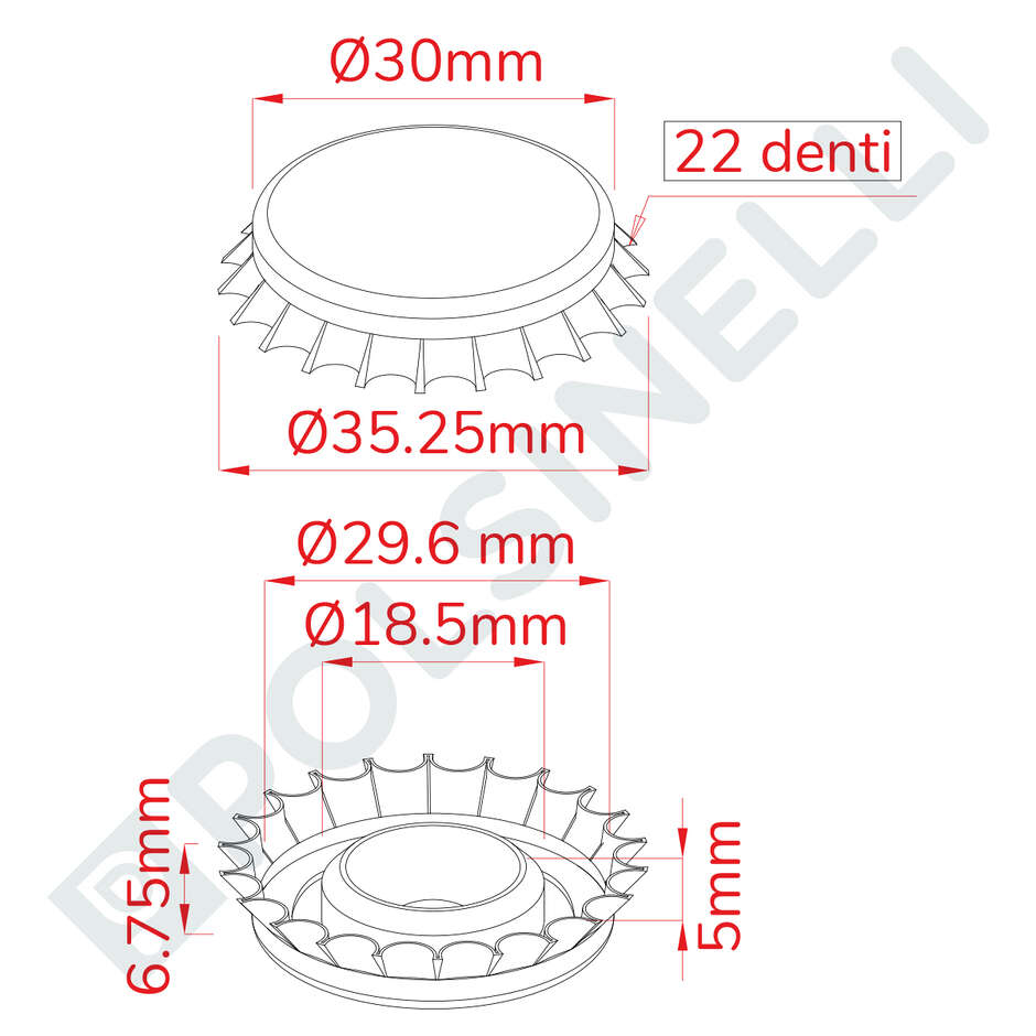 Tapón corona rojo con tapa interior ⌀29 (200 PC)