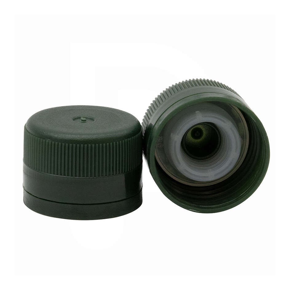 Tapón de rosca de plástico verde autosellante con antigoteo ⌀31,5 (1600 pzas)