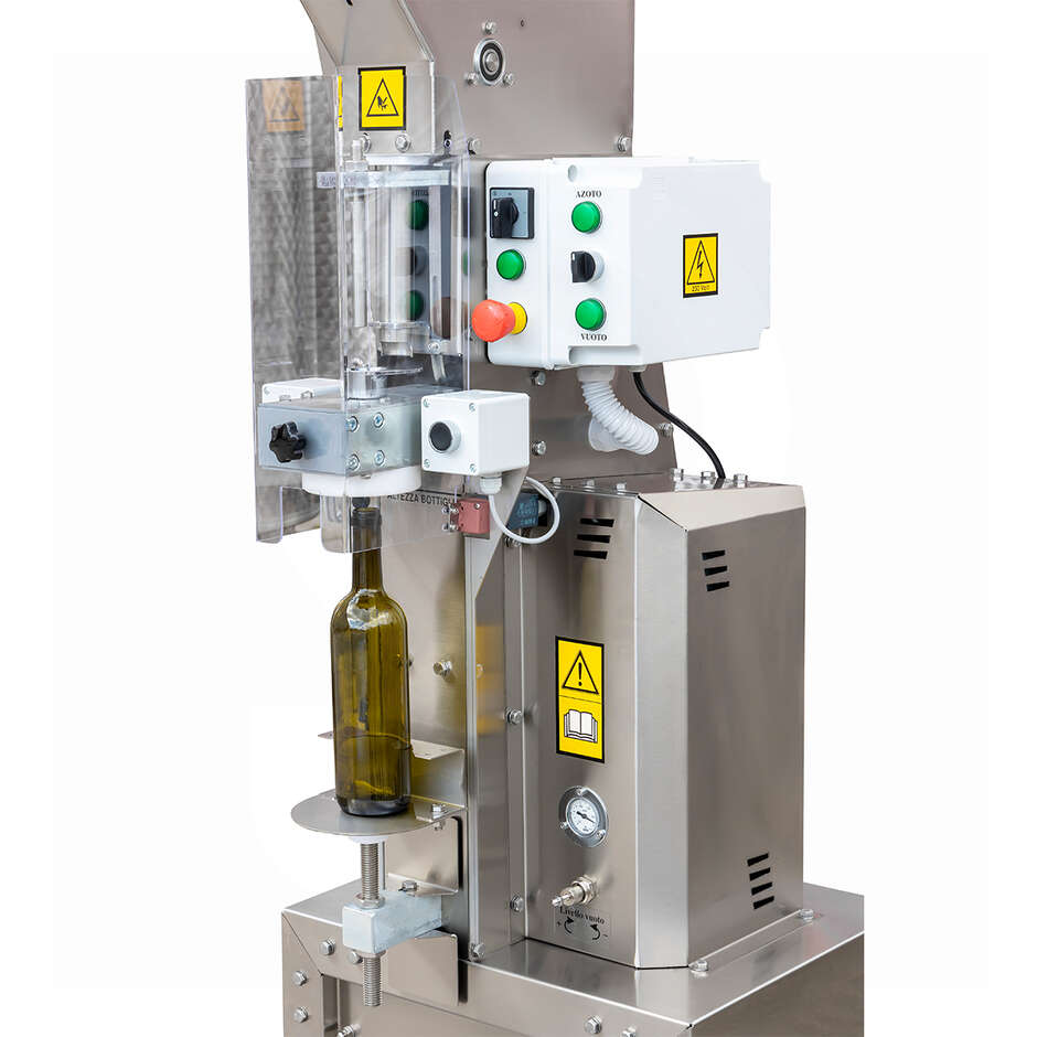 Tappatrice semiautomatica P350 per tappi in sughero con pompa per il vuoto, dispositivo iniezione azoto e carrello