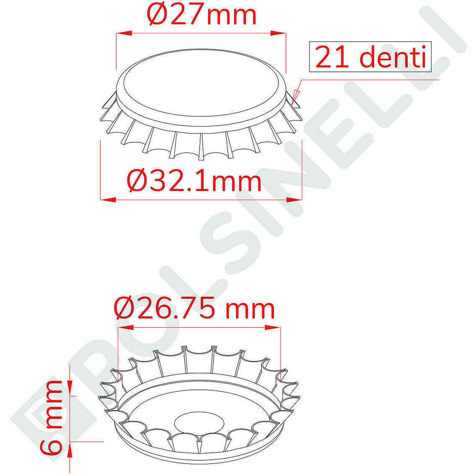 Tappo a corona rosso bollitura ⌀26 (100 pezzi)