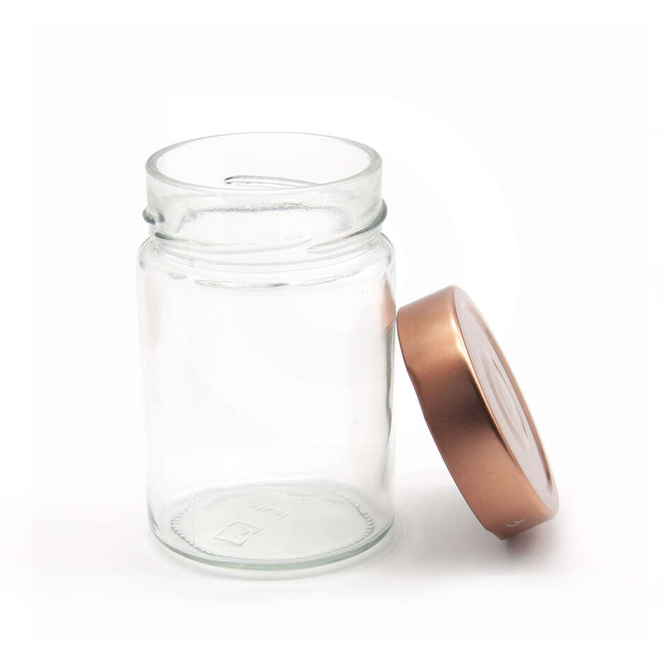 Tarro de vidrio ERGO 314 mL con tapones flip alta cobre (unid. 24)