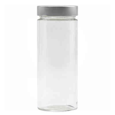 Tarro de vidrio ERGO 580 mL con tapones flip alta plata (unid. 24)