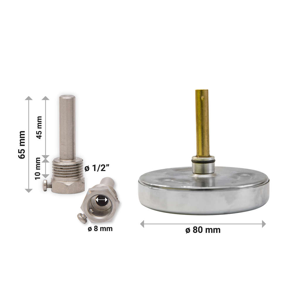 Termometro con pozzetto inox AISI 304 - 65 mm 