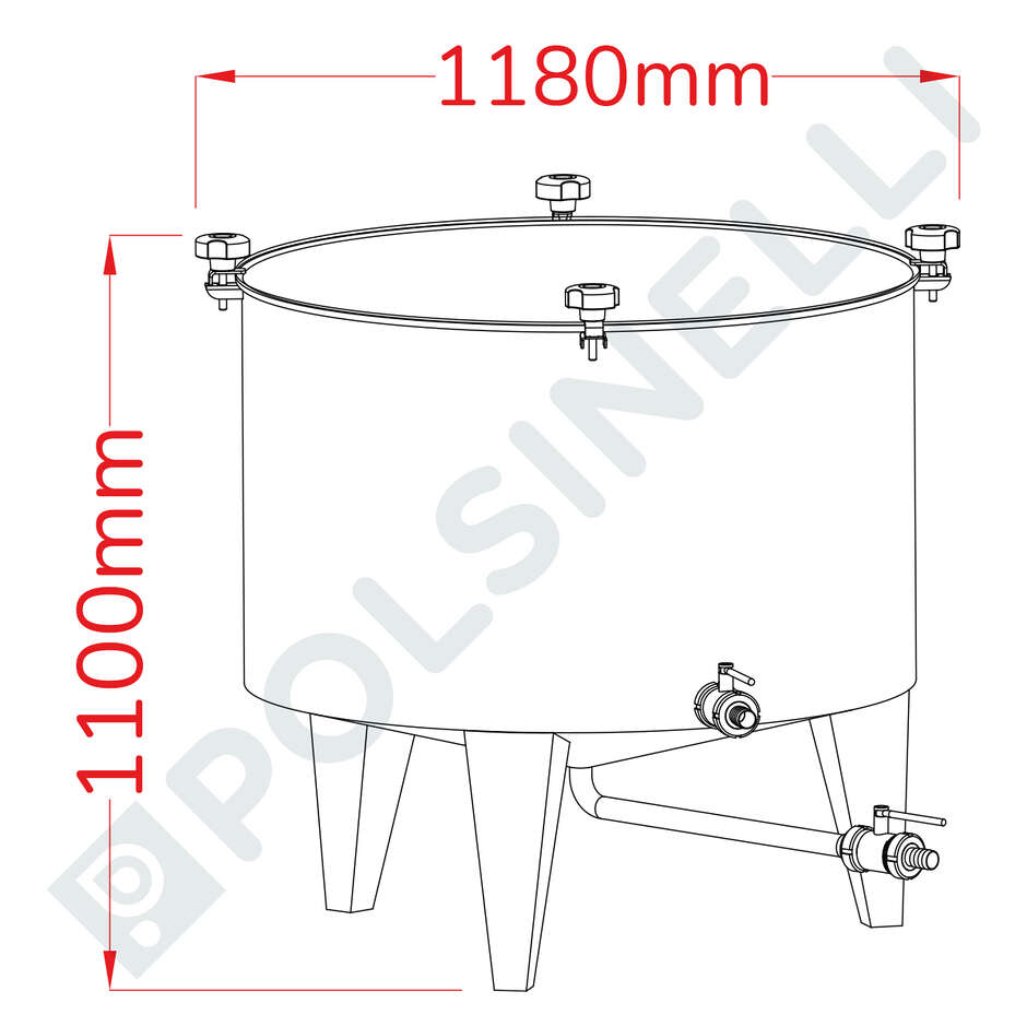 Tinaja maceradora de acero inox 500 L con fondo Conico 10°