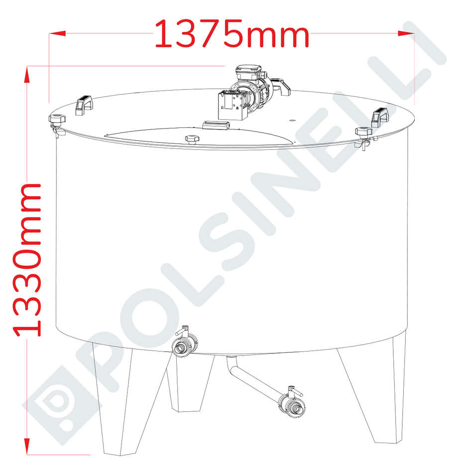 Tino di miscelazione inox CONICO 10° motorizzato 1000 L