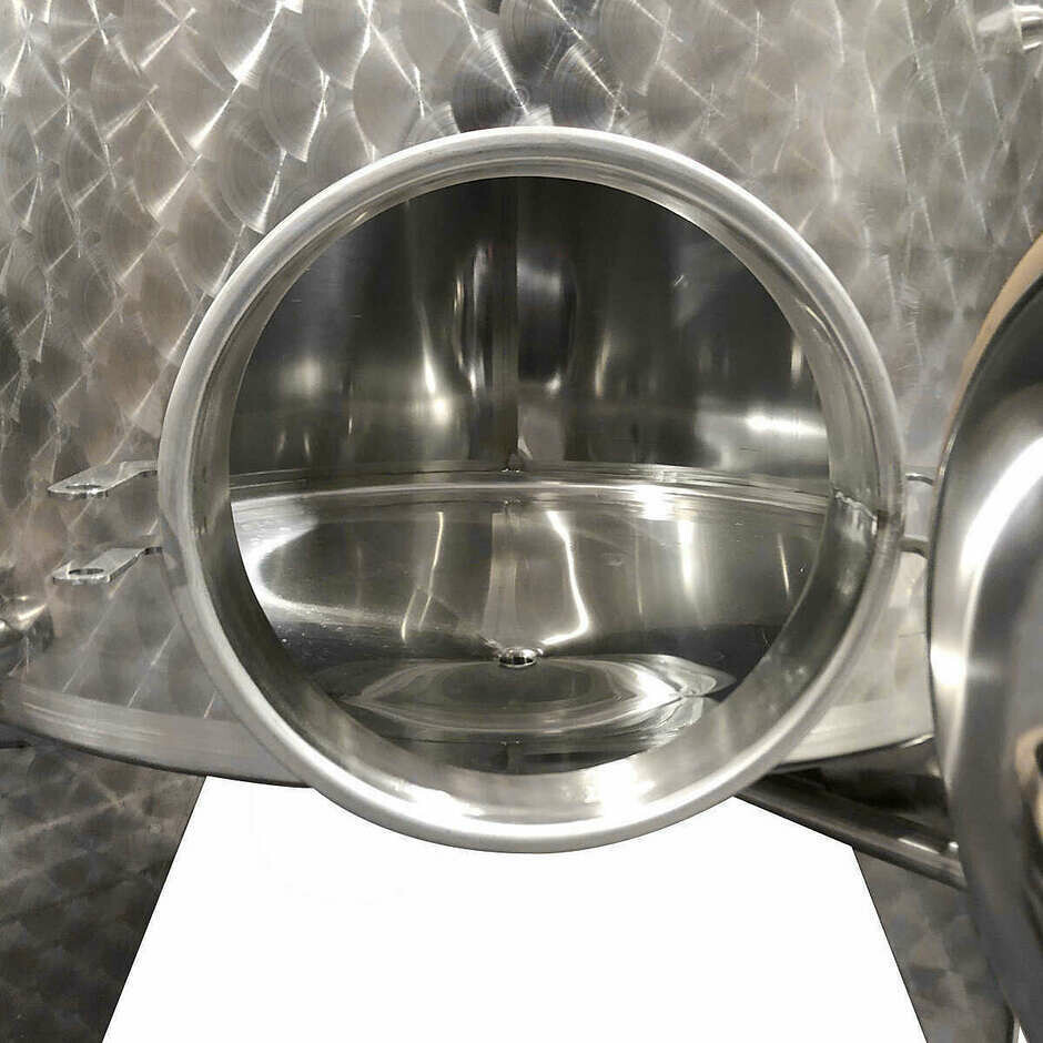 Tino di miscelazione inox CONICO 10° motorizzato 200 L con portella Ø 300