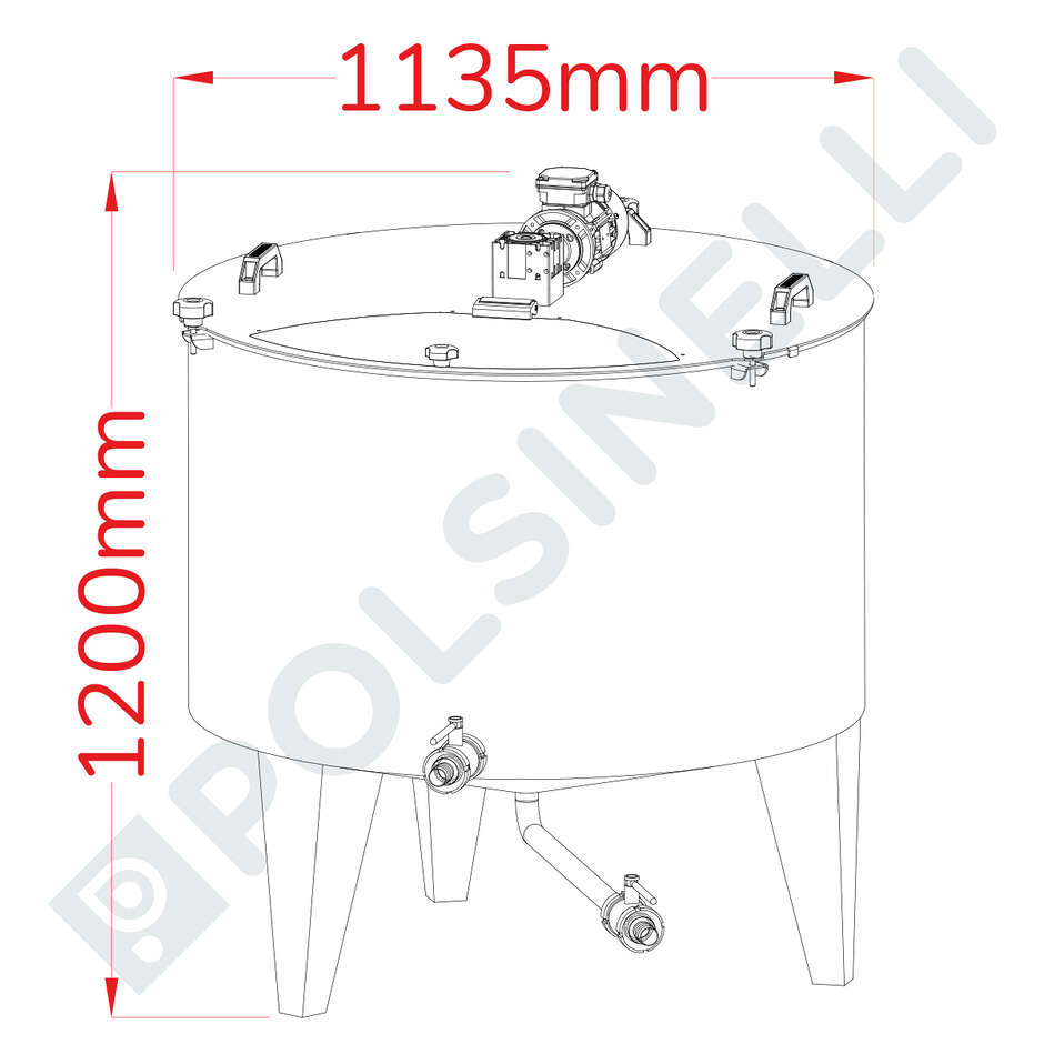 Tino di miscelazione inox CONICO 10° motorizzato 500 L