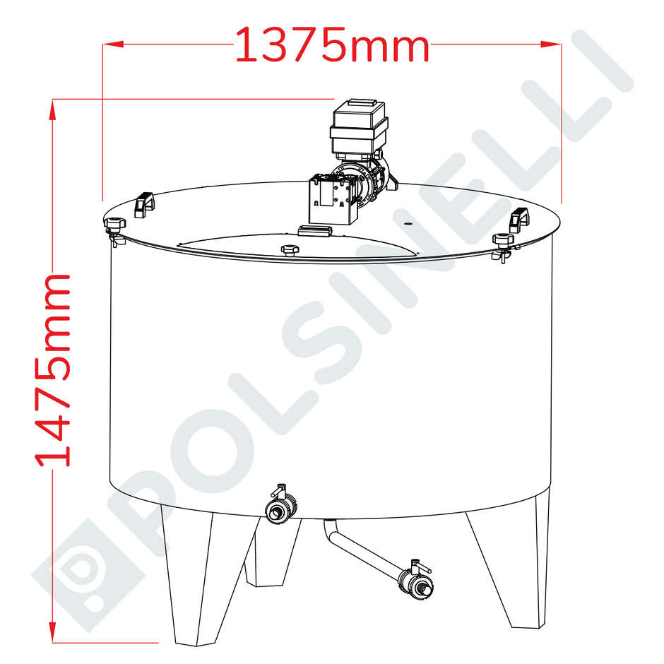 Tino di miscelazione inox CONICO 10° motorizzato con Inverter 1000 L