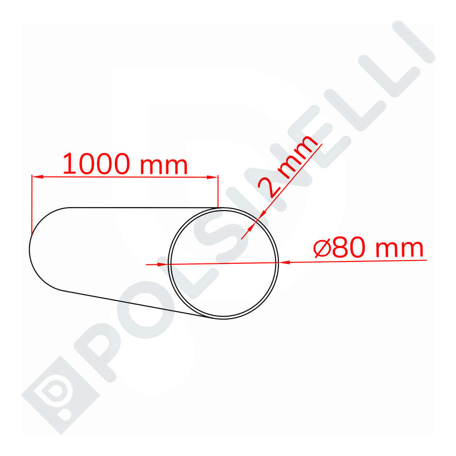 Tubo de acero inoxidable AISI 304 80x2 mm - longitud 1 metro