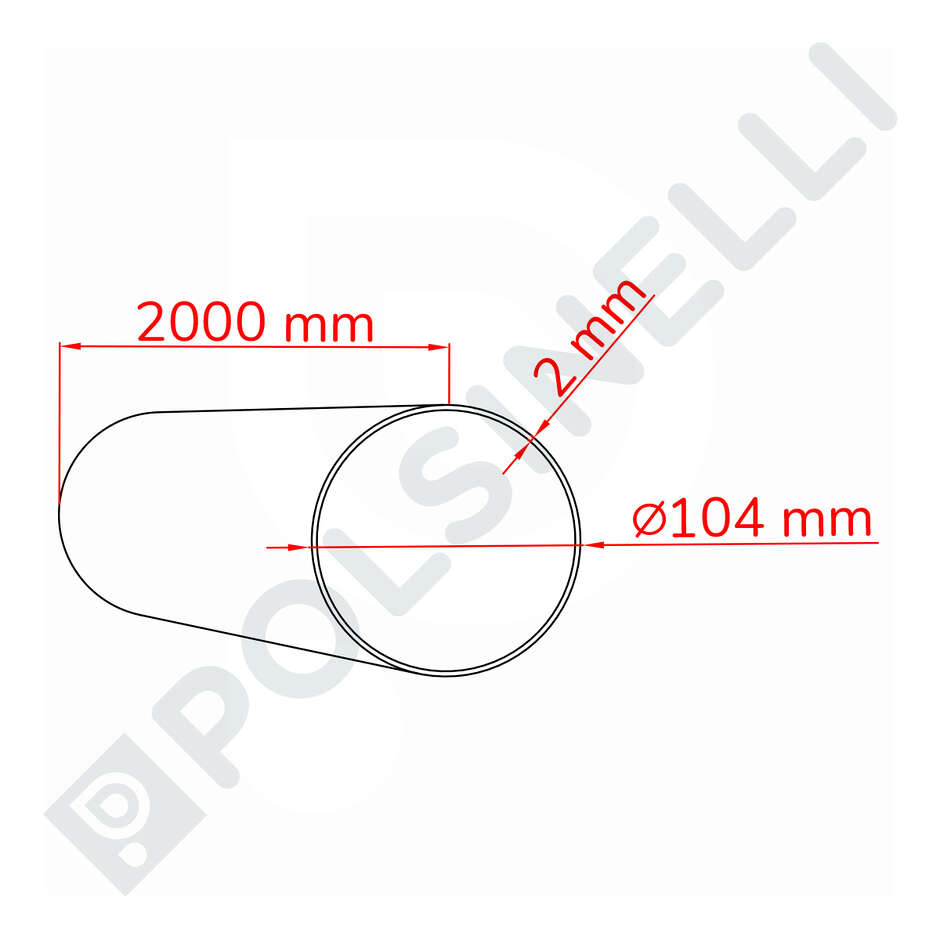 Tubo inox AISI 304 104x2 mm - lunghezza 2 metri 