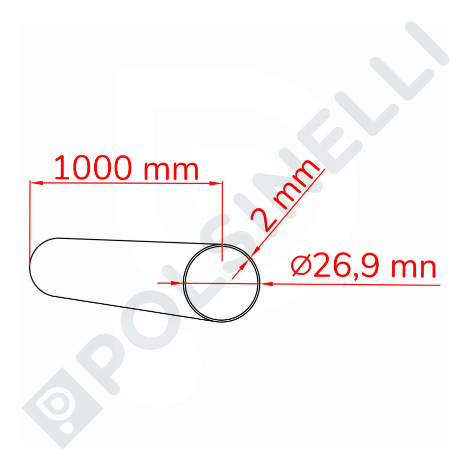 Tubo inox AISI 304 26,9x2 mm - lunghezza 1 metro