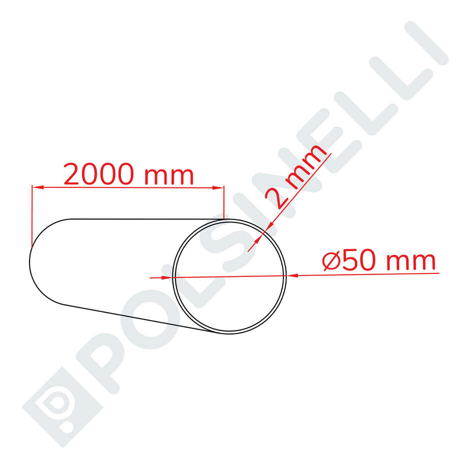Tubo de acero inoxidable AISI 304 50x2 mm - longitud 2 metros