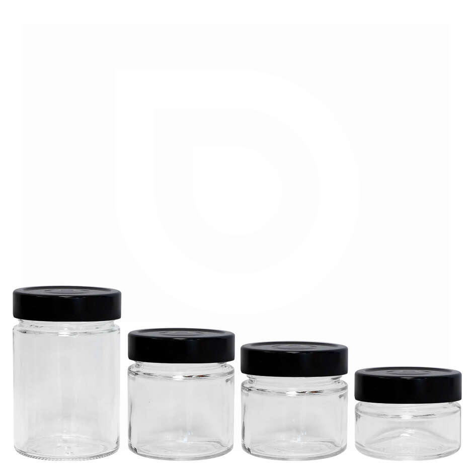 Vasetto in vetro ERGO 156 mL con tappo flip alto nero (24 pezzi)