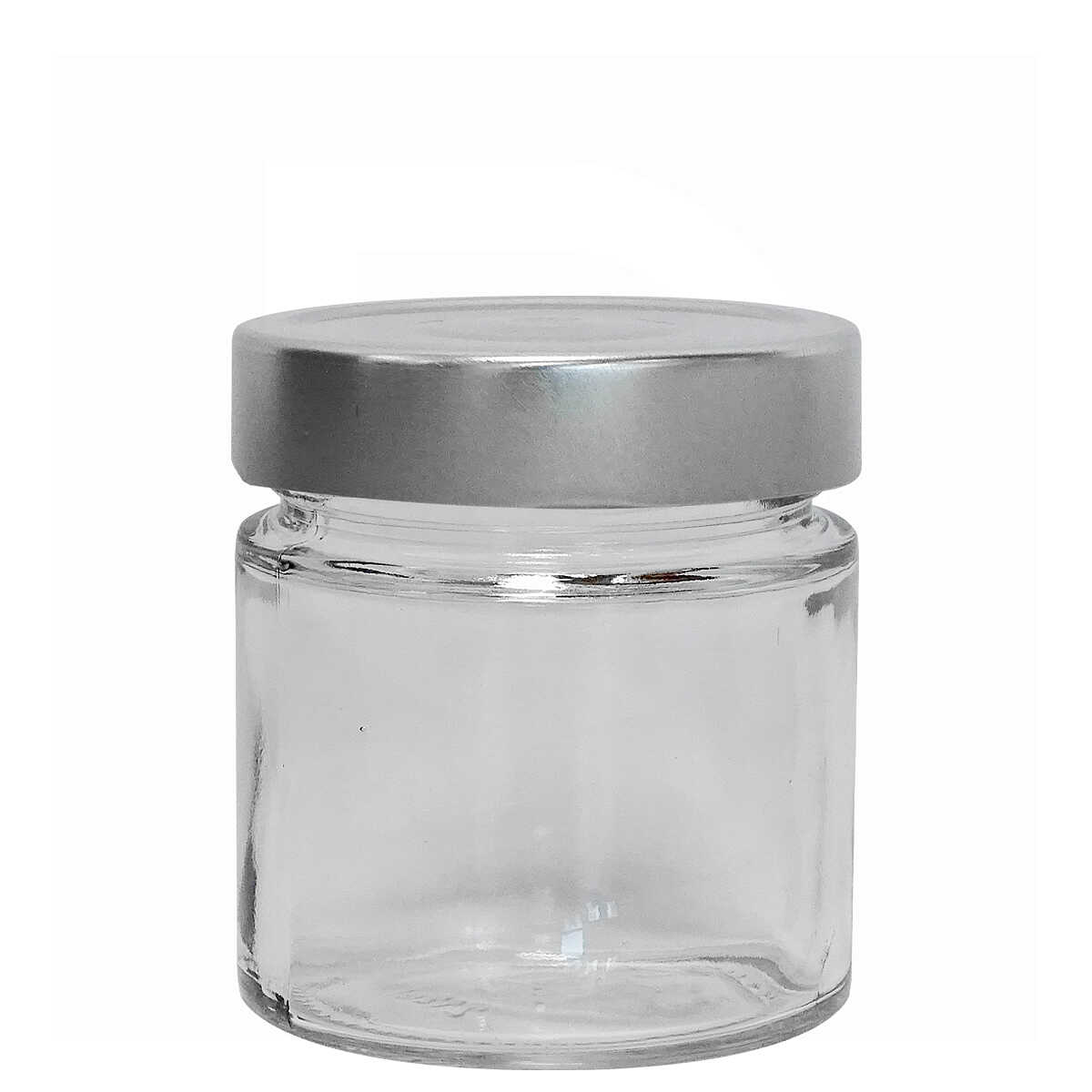 Vasetto in vetro ERGO 212 mL con tappo alto argento (24 pezzi) Alimentare
