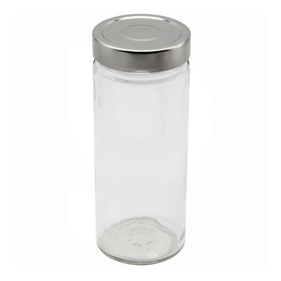 Vasetto in vetro ERGO 580 mL con tappo flip alto argento (24 pezzi)