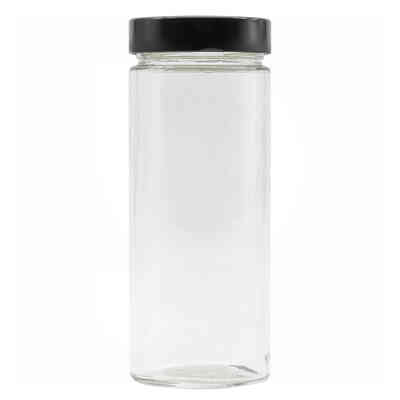 Vasetto in vetro ERGO 580 mL con tappo flip alto nero (24 pezzi)