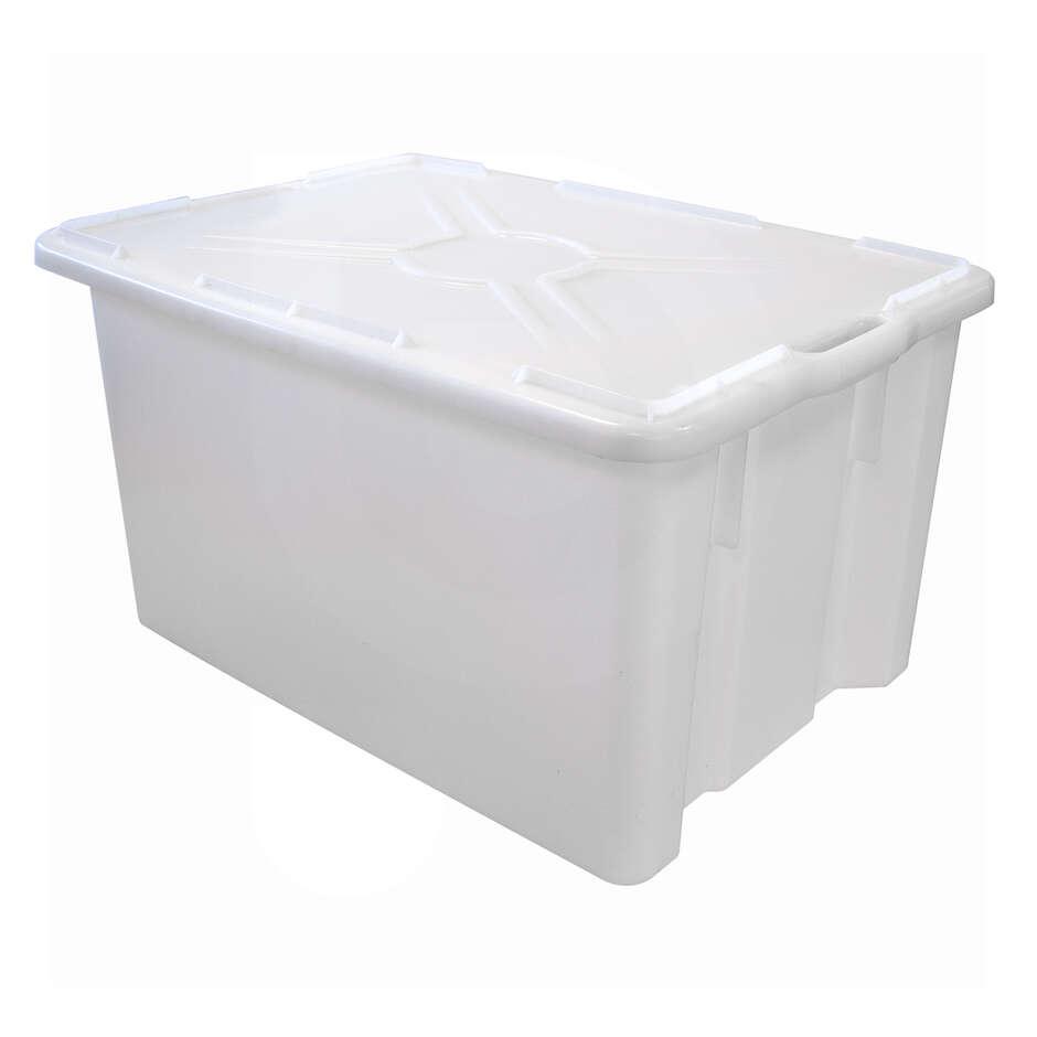 Weiße lebensmittelechte Polyethylenbox mit Deckel 65 L