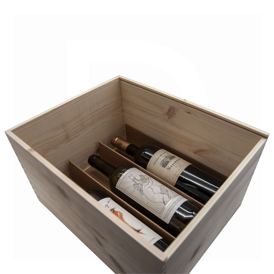Wooden wine bottle crate 6 places (3+3) with sliding lid (1 piece)