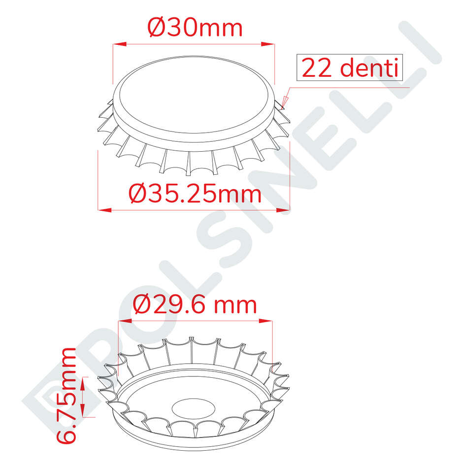 Красная корончатая крышка ⌀29 (200 штук) 