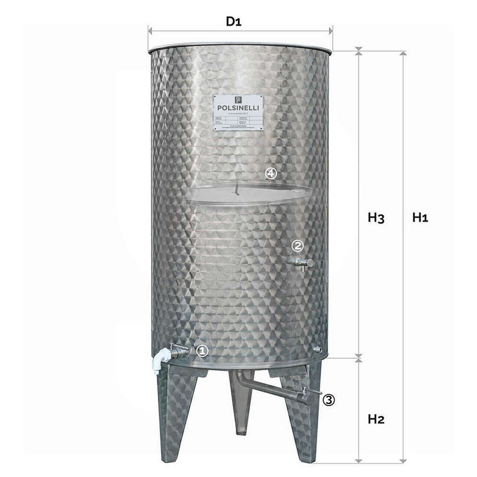 Резервуар из нержавеющей стали объемом 500 л с коническим дном и поплавком для воздуха.
