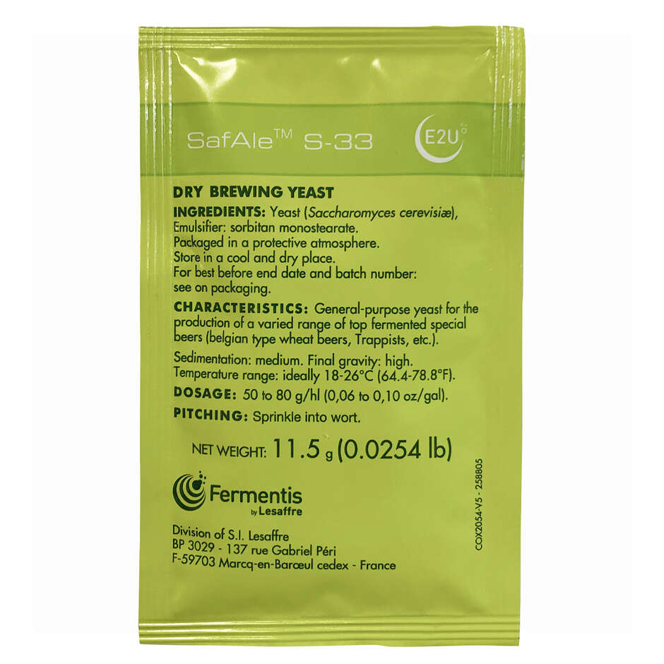 Сухие дрожжи Fermentis Safbrew S-33 (11,5 г)