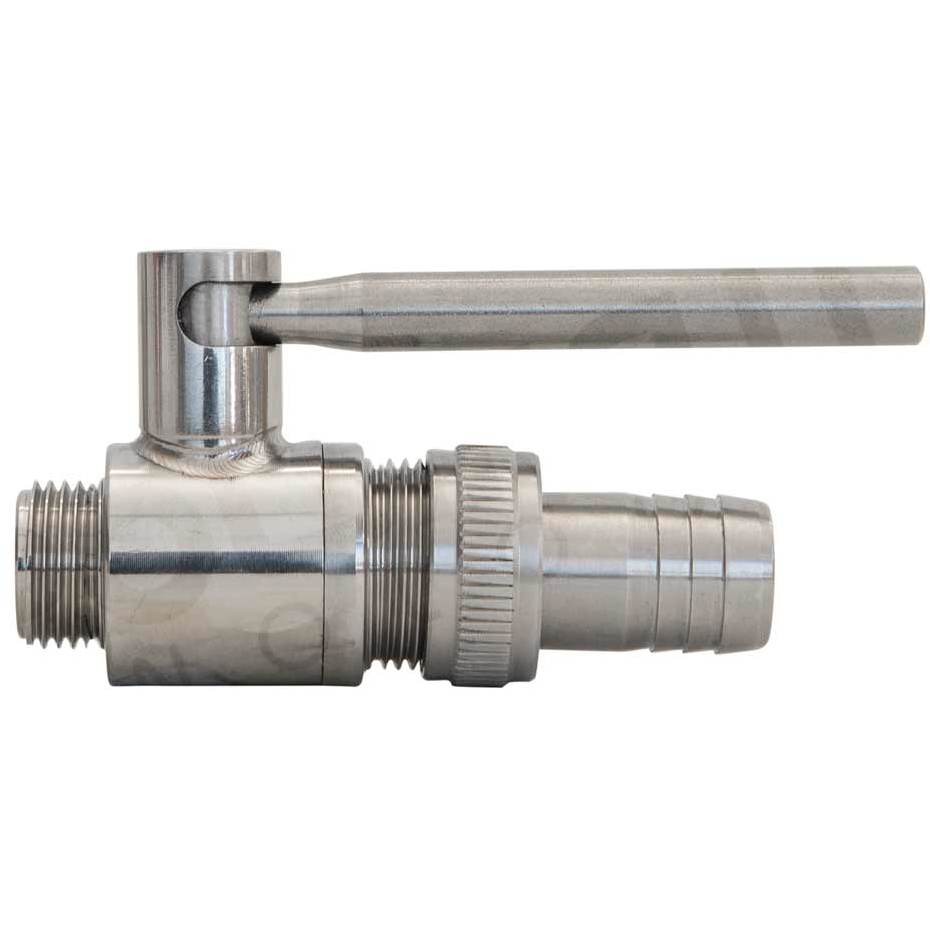 Шаровой кран из нержавеющей стали 1/2" M x 3/4" M с держателем для шланга.
